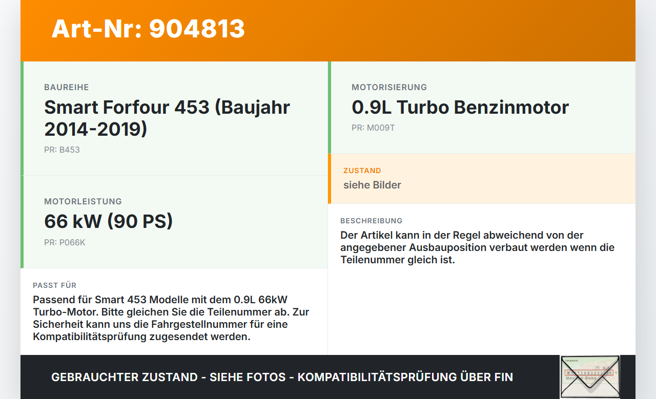 Smart Forfour 453 14-19 0.9 66kwKW Zündspule Zyl.1 Smart Forfour 453 14-19 01.01.2019 A2819060000 224332428R... Vorschau 3