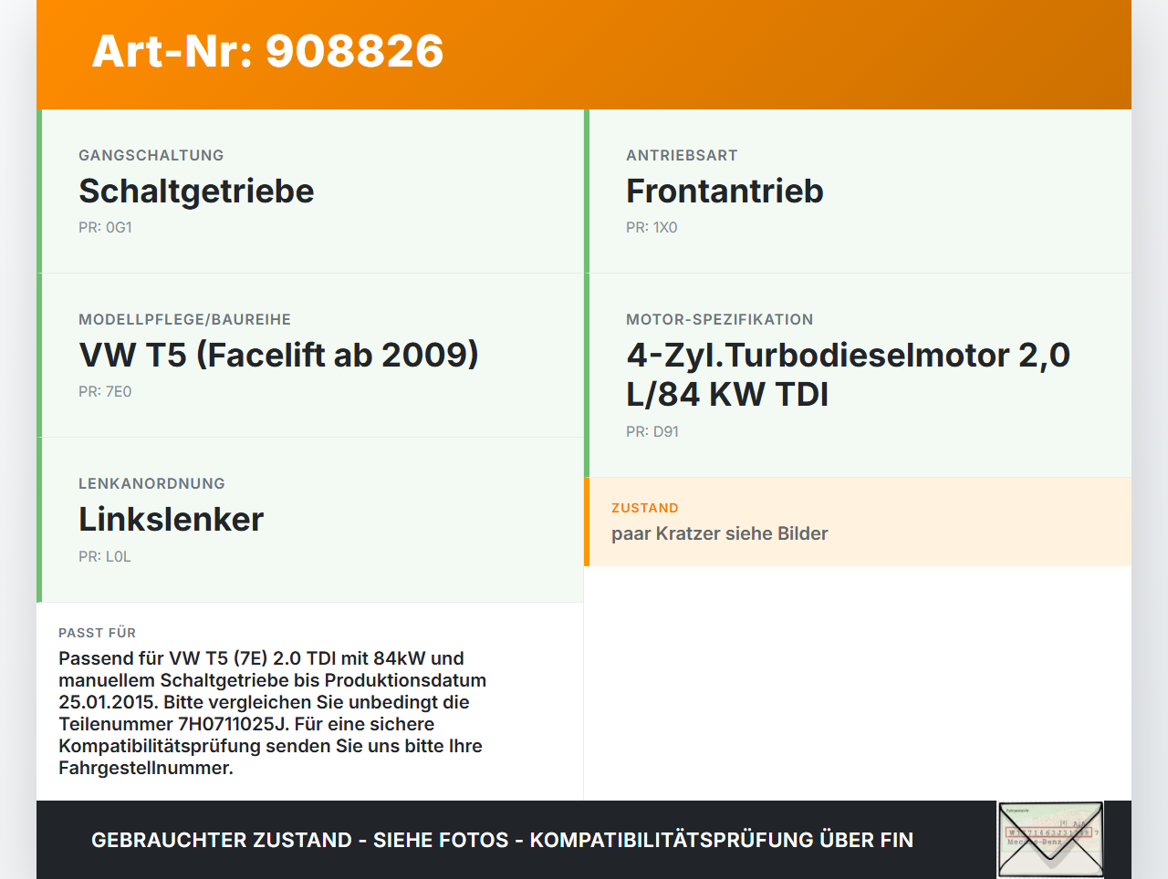 VW T5 7E 09-15 TDI 2,0 84KW Schaltzug Schaltseilzug Schaltseil VW T5 7E 09-15 18.04.2012 7H0711025J gebraucht Vorschau 3