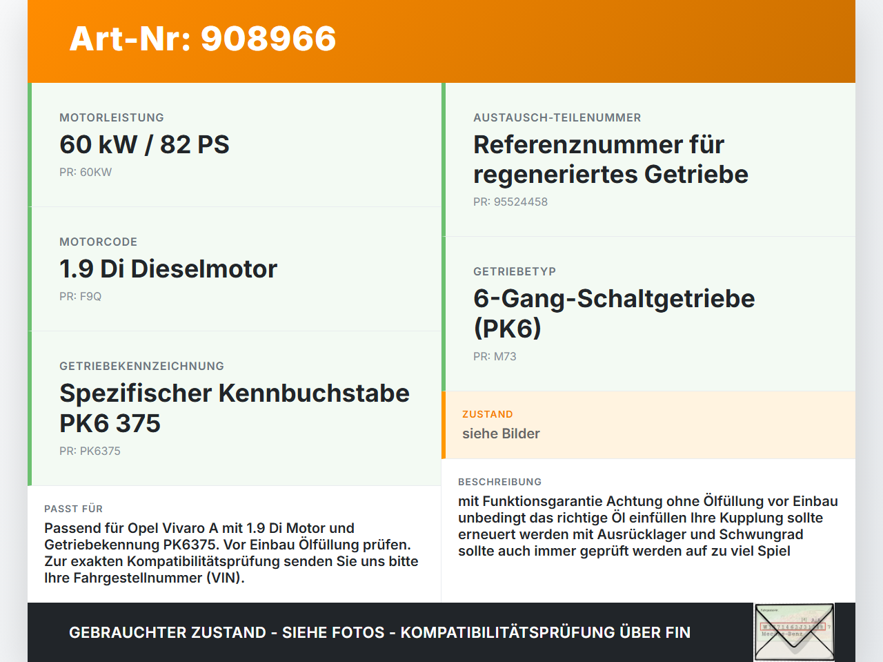 Opel Vivaro A 03-14 1,9Di 60KW M73 Schaltgetriebe Getriebe PK6375 Opel Vivaro A 03-14 04.02.2004 7701717340... Vorschau 3