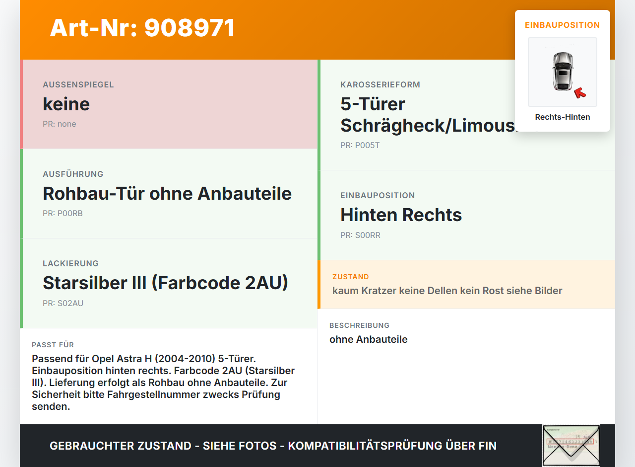 Opel Astra H 04-10 5T Tür Rechts Hinten 2AU Opel Astra H 04-10 30.12.2009 13162877 1245890 gebraucht Vorschau 3