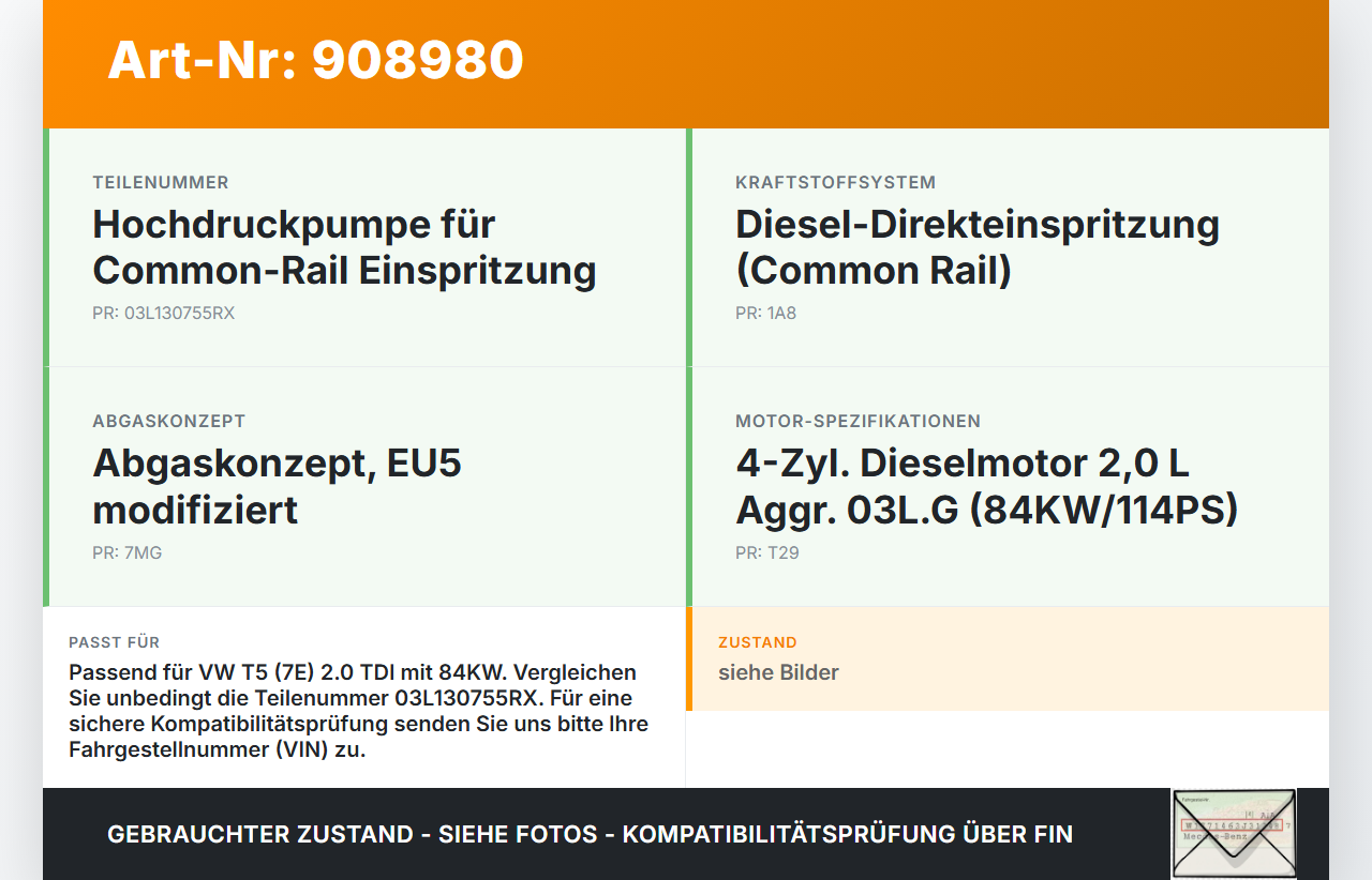 VW T5 7E 09-15 TDI 2,0 84KW Einspritzpumpe Hochdruckpumpe VW T5 7E 09-15 18.04.2012 03L130755R 03L130755J... Vorschau 3
