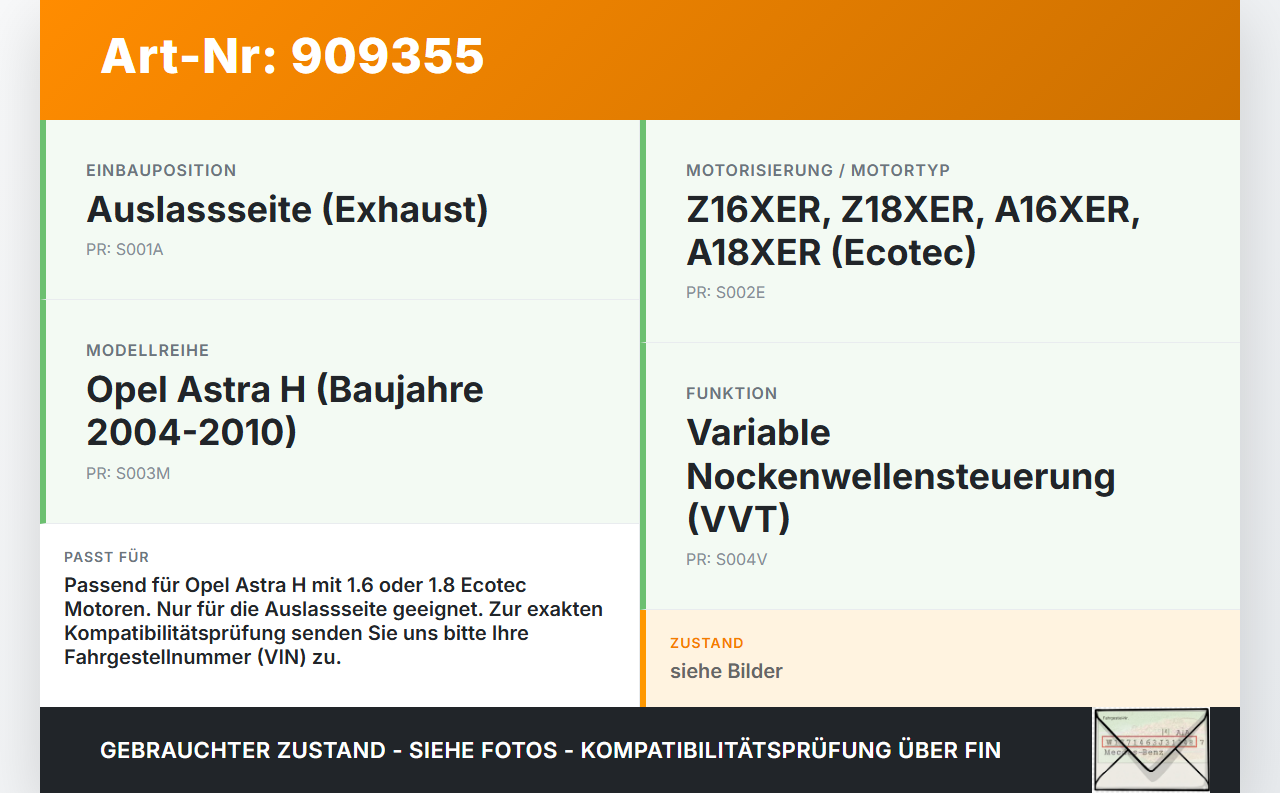 Opel Astra H 04-10 1,6 85KW Z16XER Nockenwellenverstellung Verstellung für Nockenwelle Auslass Opel Astra H 04-10... Vorschau 3
