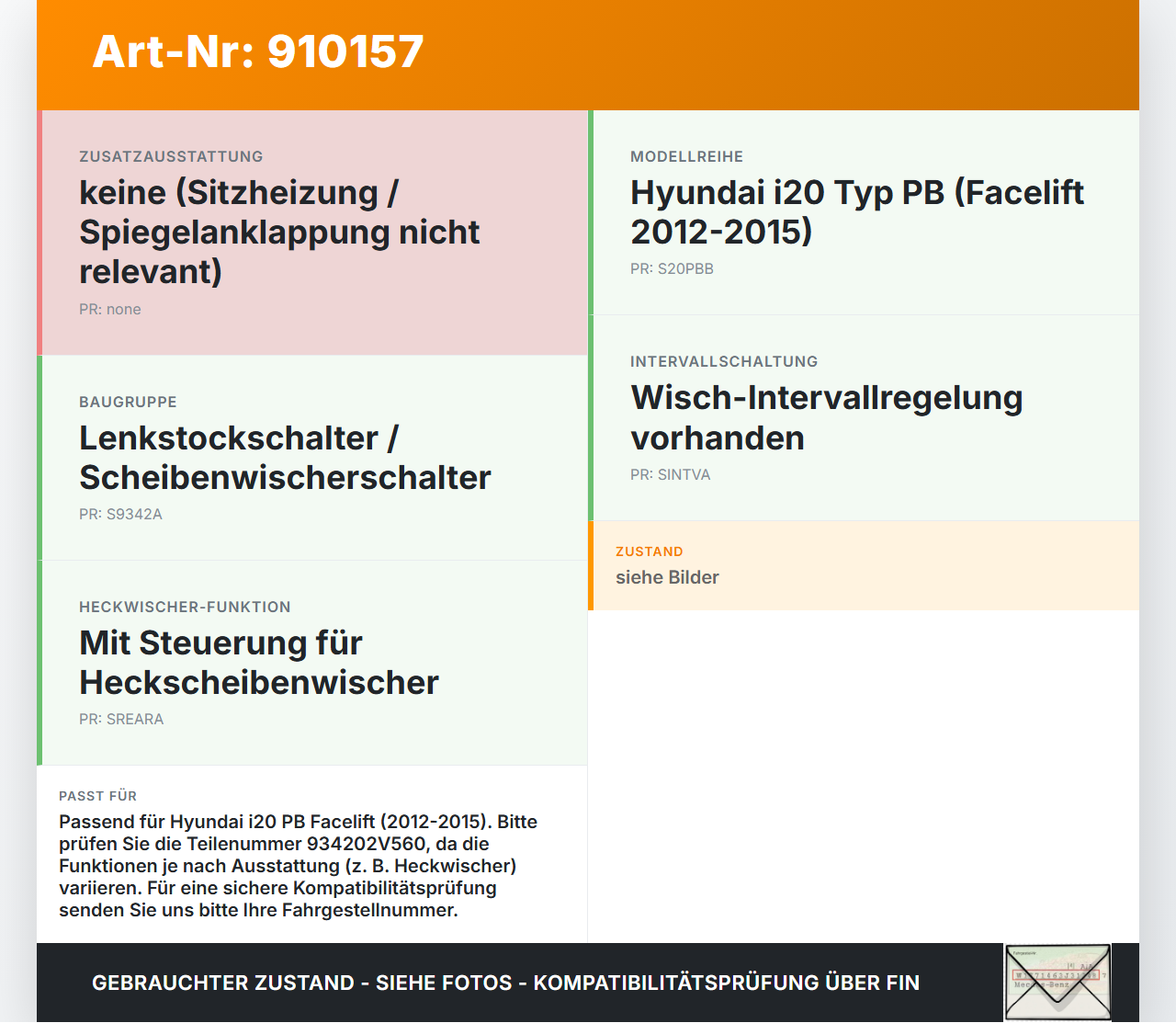 Hyundai I20 PB 12-15 Blinkerschalter Lenkstockschalter Blinker Hyundai I20 PB 12-15 04.12.2013 934202V560 202008910... Vorschau 3
