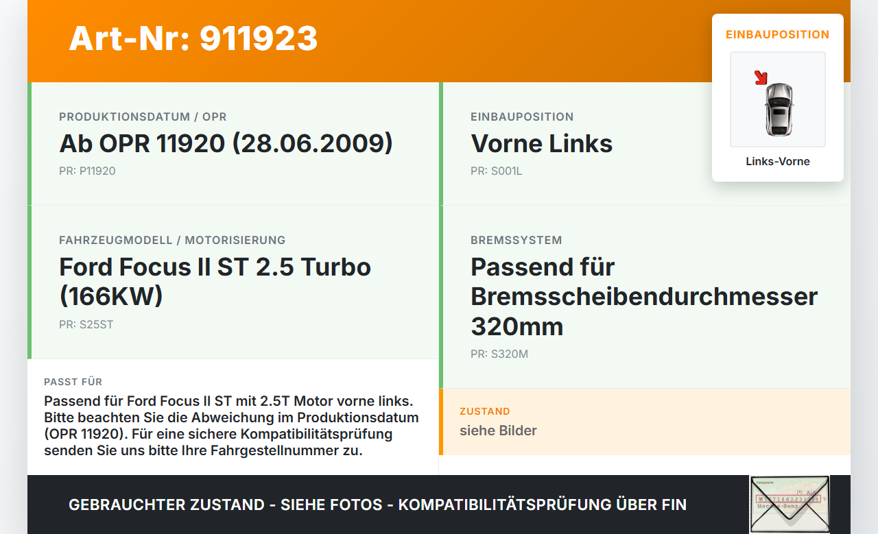 Ford Focus II ST 05-07 2,5T 166KW Bremssattel Bremszange Vorne Links Ford Focus II ST 05-07 26.09.2006 4400T4 gebraucht Vorschau 3