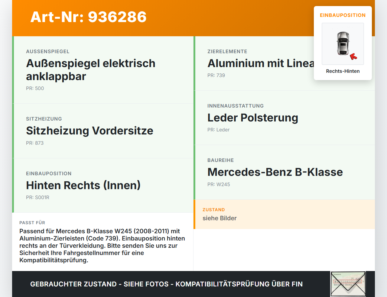 Mercedes W245 B200 08-11 Türleiste Rechts Hinten Innen Türverkleidung 787 Mercedes W245 B200 08-11 22.03.2011... Vorschau 3