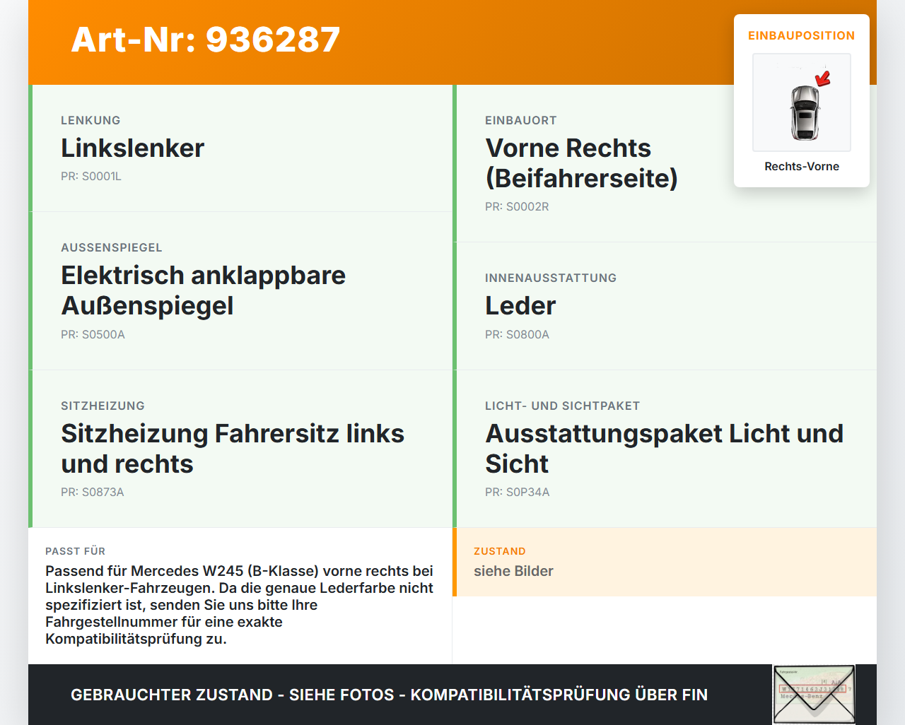 Mercedes W245 B200 08-11 Türgriff Griffmuschel Griff Innen Rechts Vorne Mercedes W245 B200 08-11 22.03.2011... Vorschau 3