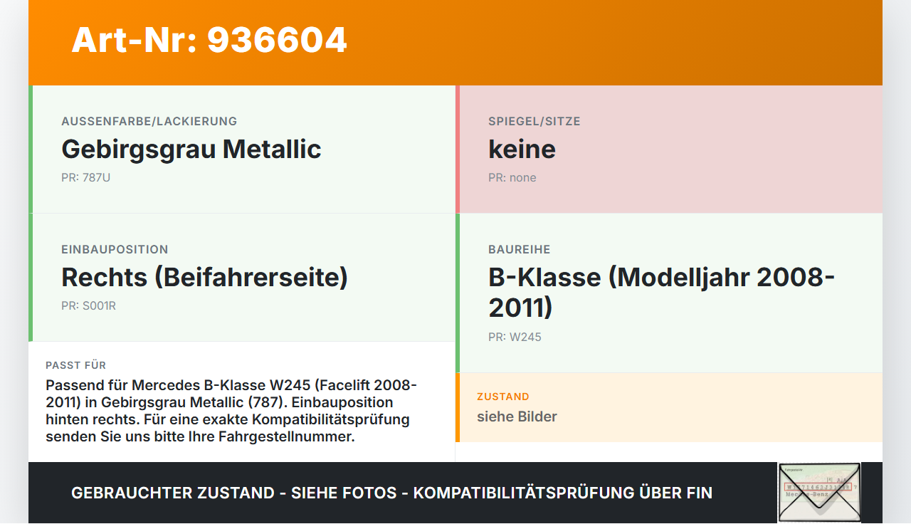 Mercedes W245 B200 08-11 Tankdeckel Tankklappe 787 Mercedes W245 B200 08-11 22.03.2011 A1697500406 A2205840139... Vorschau 3
