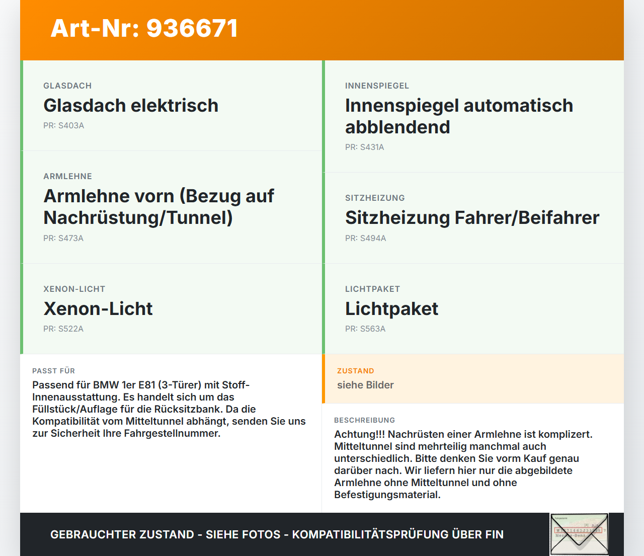 BMW E81 1er 118d 07-11 Armlehne Mittelarmlehne Auflage für Rücksitzbank BMW E81 1er 118d 07-11 23.07.2008 9158936... Vorschau 3