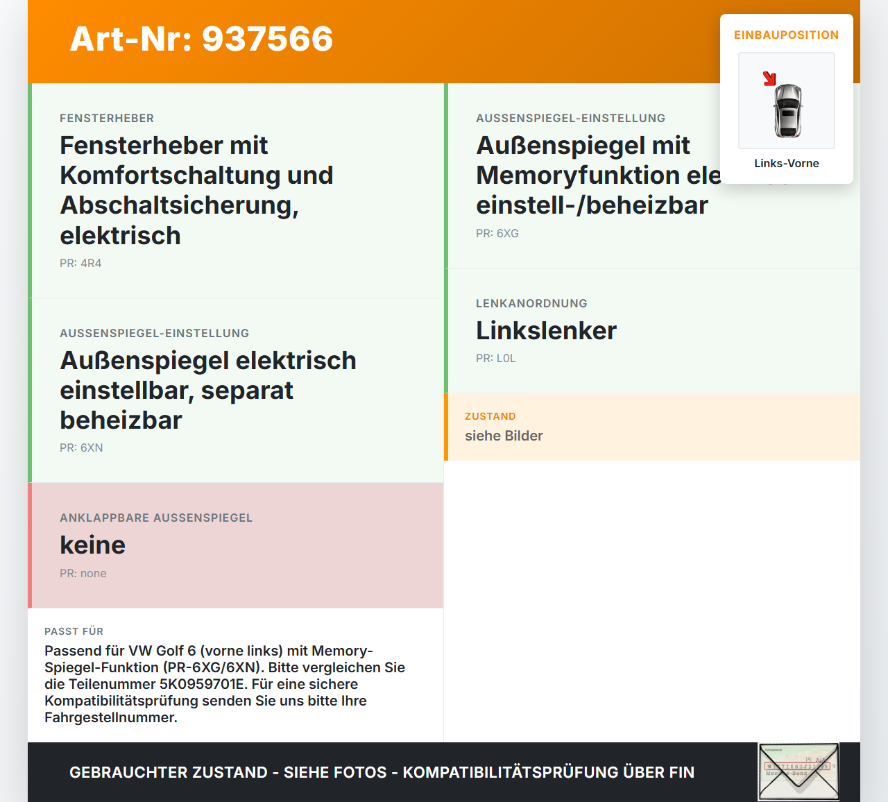VW Golf 6 VI 5K 08-12 3T Fensterhebermotor Links Vorne VW Golf 6 VI 5K 08-12 14.09.2009 5K0959701E 5K0959793... Vorschau 3