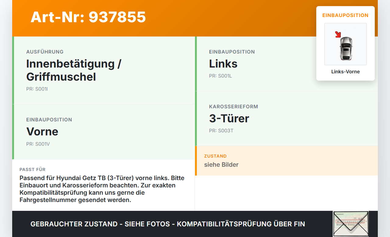 Hyundai Getz TB 05-09 3T Türgriff Griff Griffmuschel Innen Links Vorne Hyundai Getz TB 05-09 15.02.2005... Vorschau 3