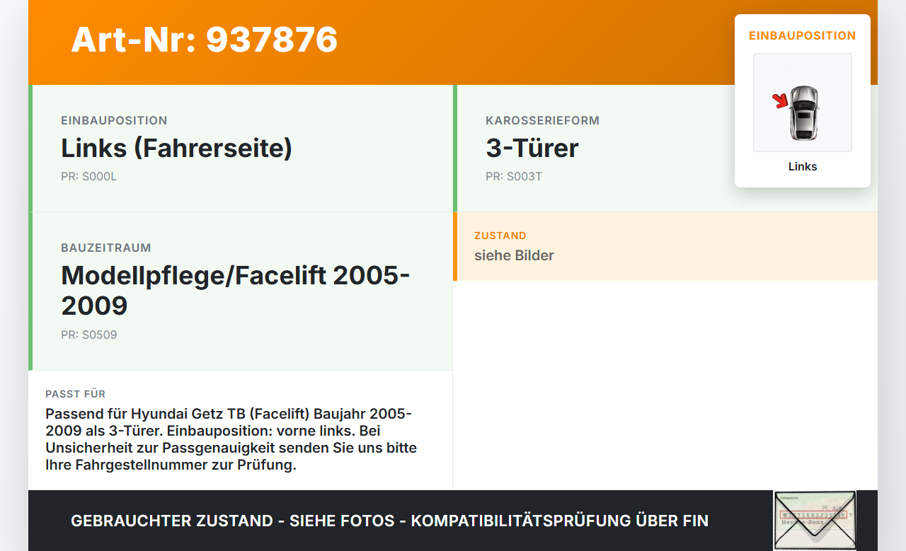 Hyundai Getz TB 05-09 3T Scharnier für Motorhaube Motorhaubenscharnier Links Hyundai Getz TB 05-09 15.02.2005... Vorschau 3