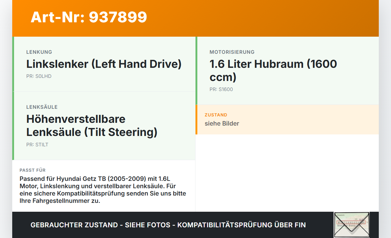 Hyundai Getz TB 05-09 Lenkungsteil Kreuzgelenk Hyundai Getz TB 05-09 15.02.2005 56370-1C000 gebraucht Vorschau 3