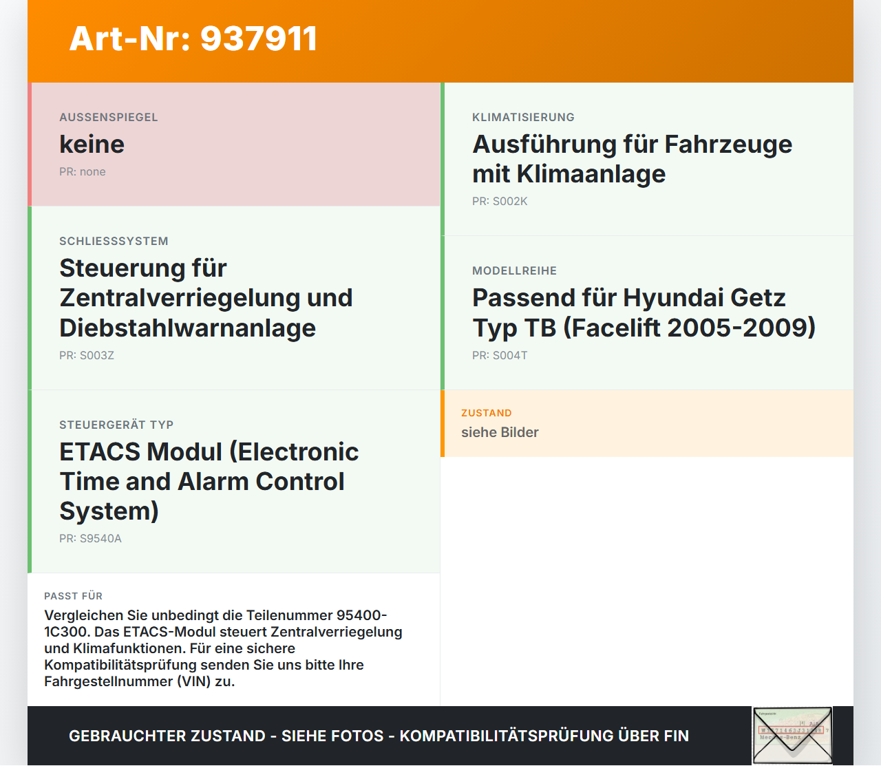 Hyundai Getz TB 05-09 Steuergerät ECU Modul Etacs SG Hyundai Getz TB 05-09 15.02.2005 954001C300 95400-1C300... Vorschau 3