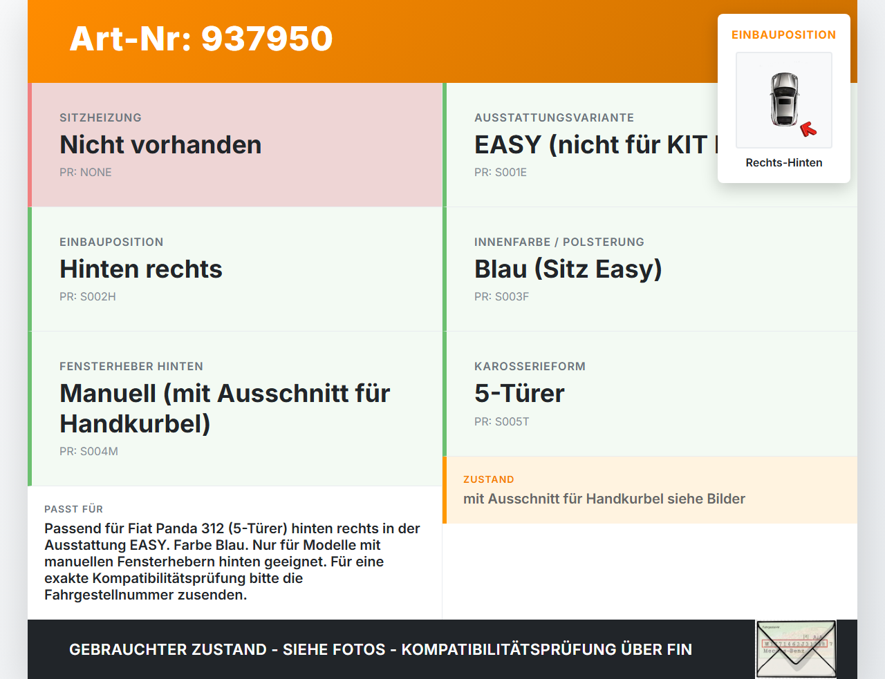 Fiat Panda 312 12-21 5T Türverkleidung Türpappe Rechts Hinten Fiat Panda 312 12-21 28.03.2014 2187635 735556969... Vorschau 3
