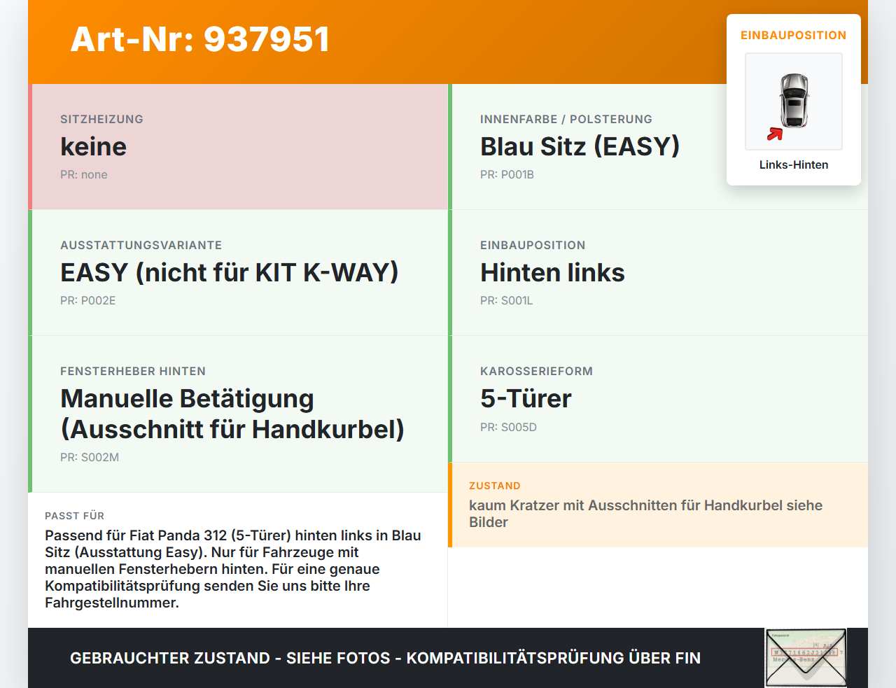Fiat Panda 312 12-21 5T Türverkleidung Türpappe Links Hinten Fiat Panda 312 12-21 28.03.2014 2187655 735556976 gebraucht Vorschau 3