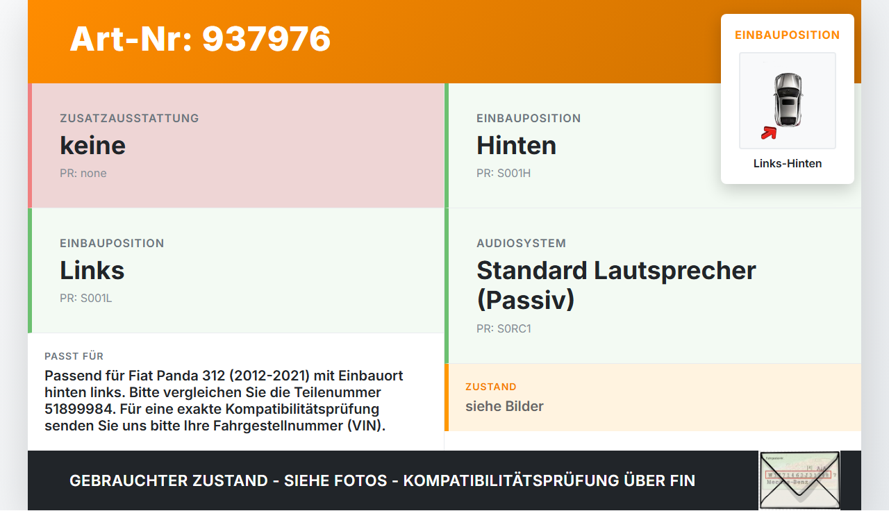 Fiat Panda 312 12-21 Lautsprecher Links Hinten Fiat Panda 312 12-21 28.03.2014 51899984 90013127304 gebraucht Vorschau 3