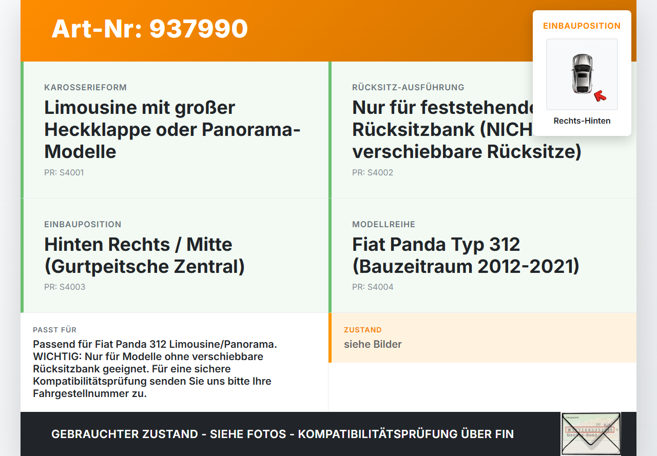 Fiat Panda 312 12-21 5T Gurtschloss Rechts Hinten Fiat Panda 312 12-21 28.03.2014 8007012619 735569397 gebraucht Vorschau 3