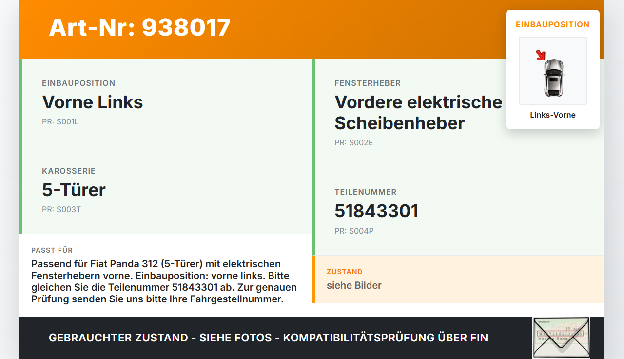 Fiat Panda 312 12-21 5T Fensterhebermotor mit Fensterheber Links Vorne Fiat Panda 312 12-21 28.03.2014 51843301... Vorschau 3
