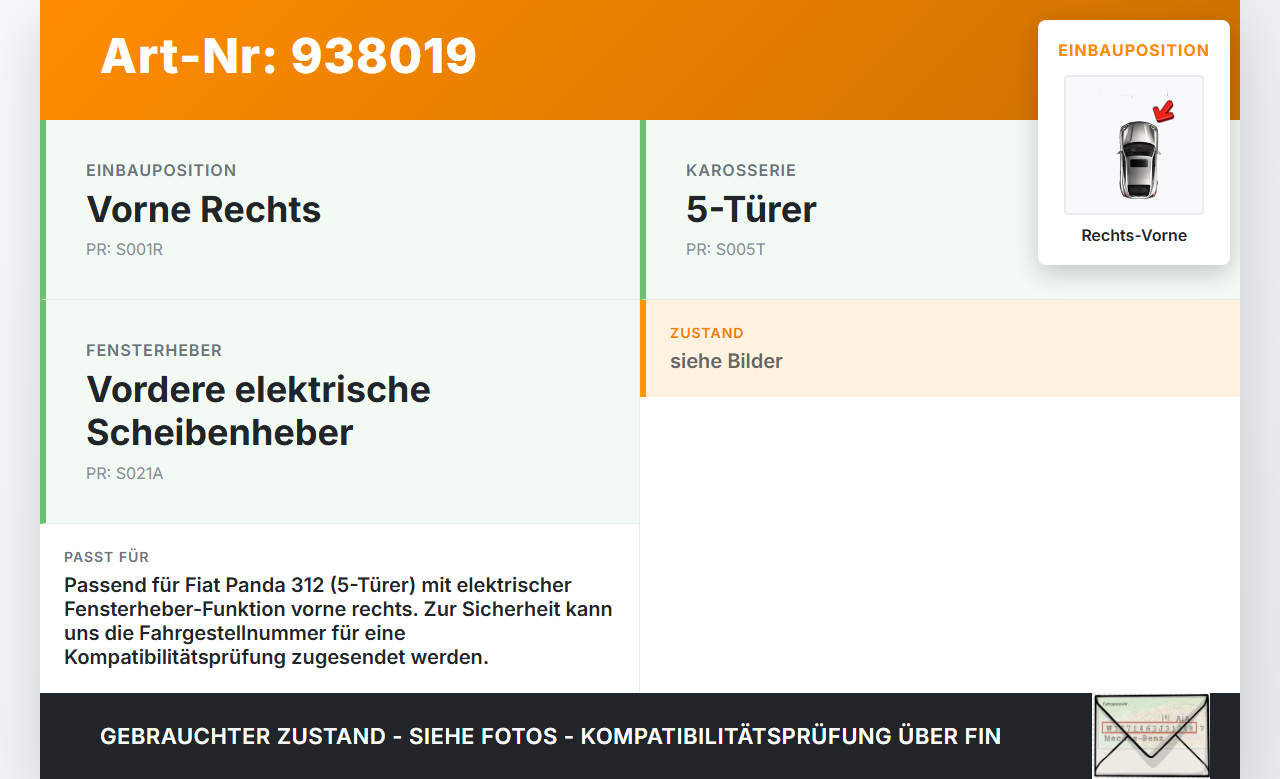 Fiat Panda 312 12-21 5T Fensterhebermotor mit Fensterheber Rechts Vorne Fiat Panda 312 12-21 28.03.2014 51842950... Vorschau 3
