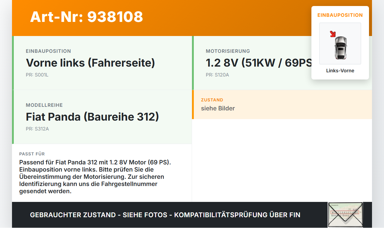 Fiat Panda 312 12-21 1,2 51KW Antriebswelle Gelenkwelle Links Vorne Fiat Panda 312 12-21 28.03.2014 2021732613... Vorschau 3