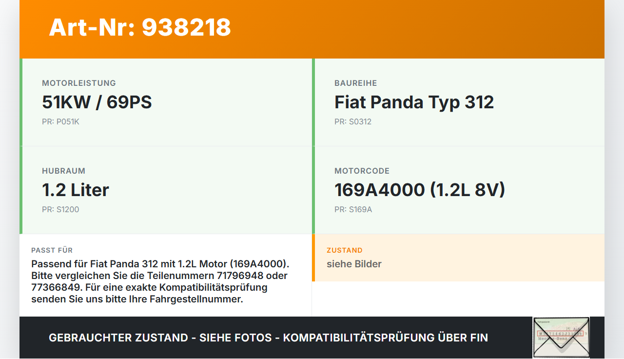 Fiat Panda 312 12-21 1,2 51KW 169A4000 Drosselklappe Fiat Panda 312 12-21 28.03.2014 77366849 71796948 gebraucht Vorschau 3