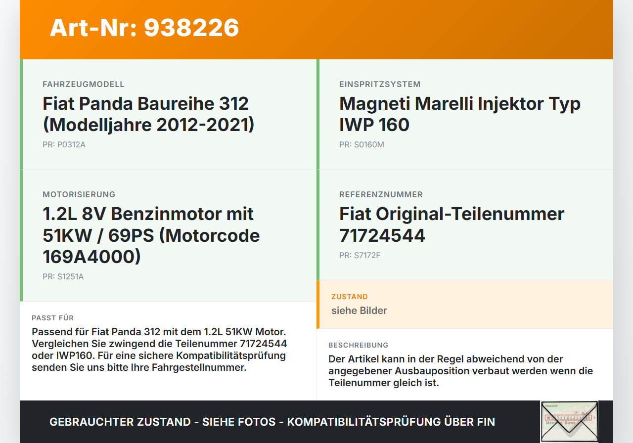 Fiat Panda 312 12-21 1,2 51KW Injektor Einspritzdüse Zyl.3 Fiat Panda 312 12-21 28.03.2014 71724544 IWP160 gebraucht Vorschau 3