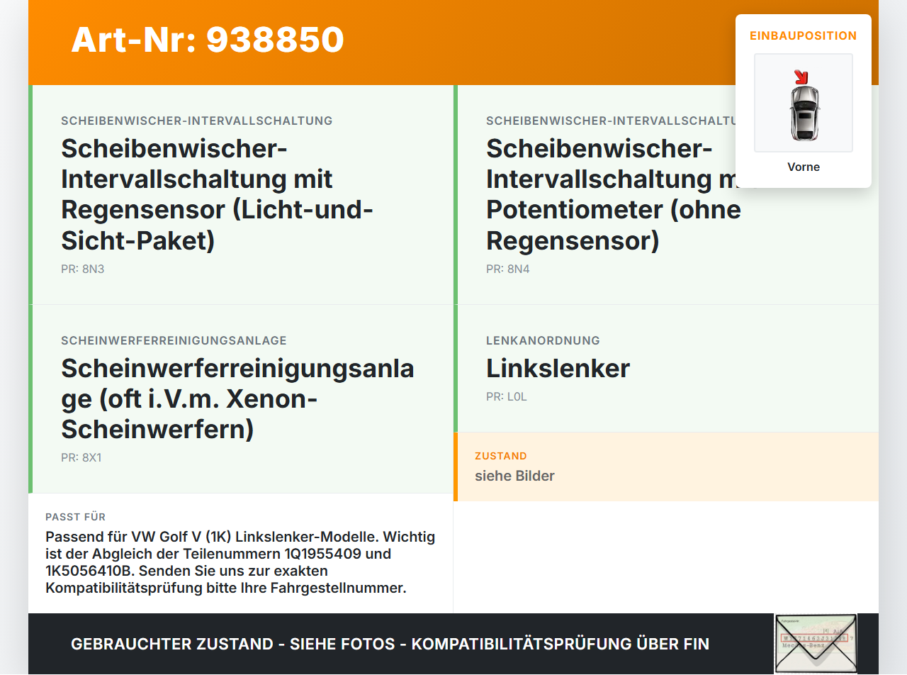 VW Golf V 5 1K 04-09 2x Scheibenwischer Wischarm Vorne VW Golf V 5 1K 04-09 13.02.2008 1Q1955409 gebraucht Vorschau 3