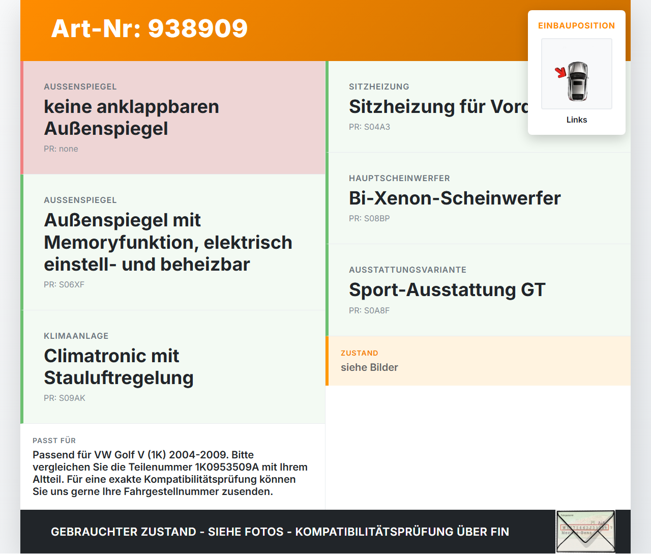 VW Golf V 5 1K 04-09 Warnblinkschalter Schalter VW Golf V 5 1K 04-09 13.02.2008 1K0953509A gebraucht Vorschau 3