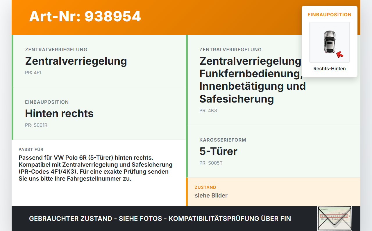 VW Polo V 6R 08-14 5T Türschloss m. ZV Stellmotor Rechts Hinten VW Polo V 6R 08-14 15.06.2010 5K4839016F gebraucht Vorschau 3