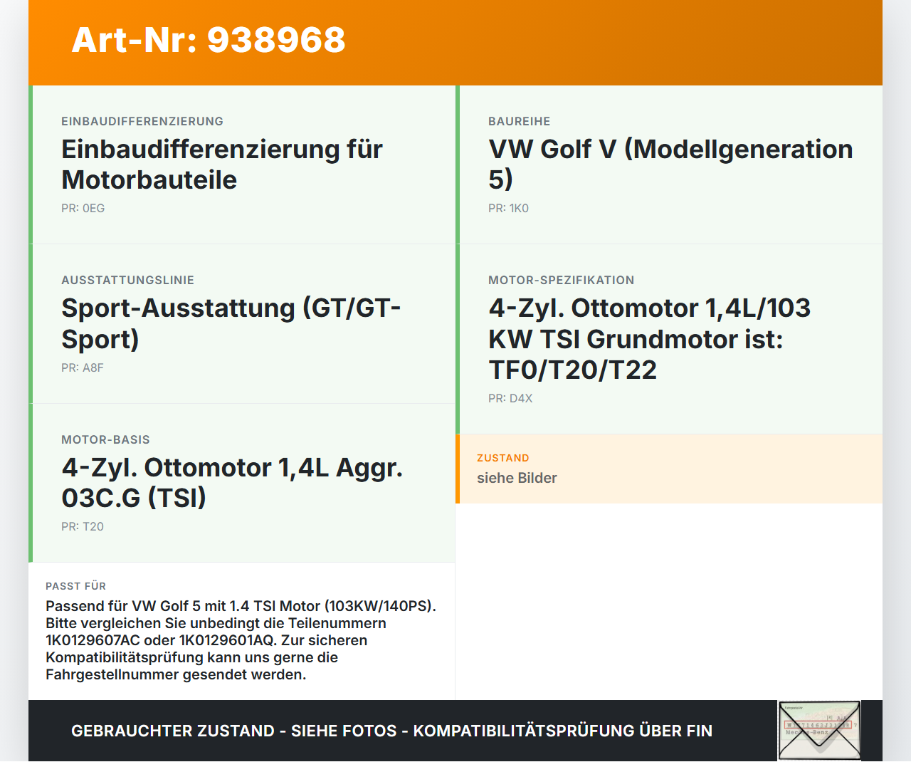VW Golf V 5 1K 04-09 TSI 1,4 103KW Luftfilterkasten VW Golf V 5 1K 04-09 13.02.2008 1K0129601AQ 1K0129607AC gebraucht Vorschau 3