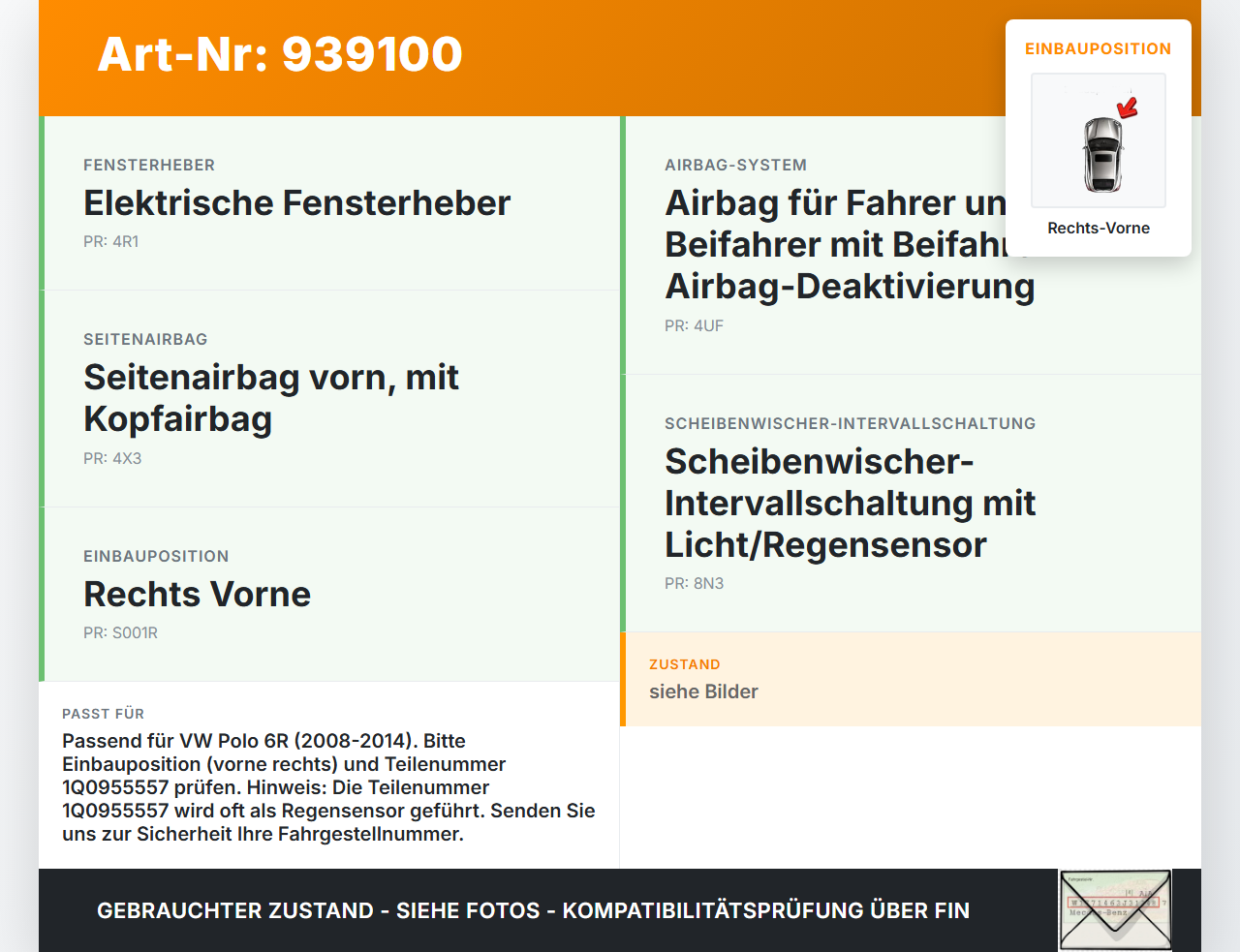 VW Polo V 6R 08-14 Sensor für Airbag Crashsensor Airbagsensor Rechts Vorne VW Polo V 6R 08-14 15.06.2010 1Q0955557... Vorschau 3