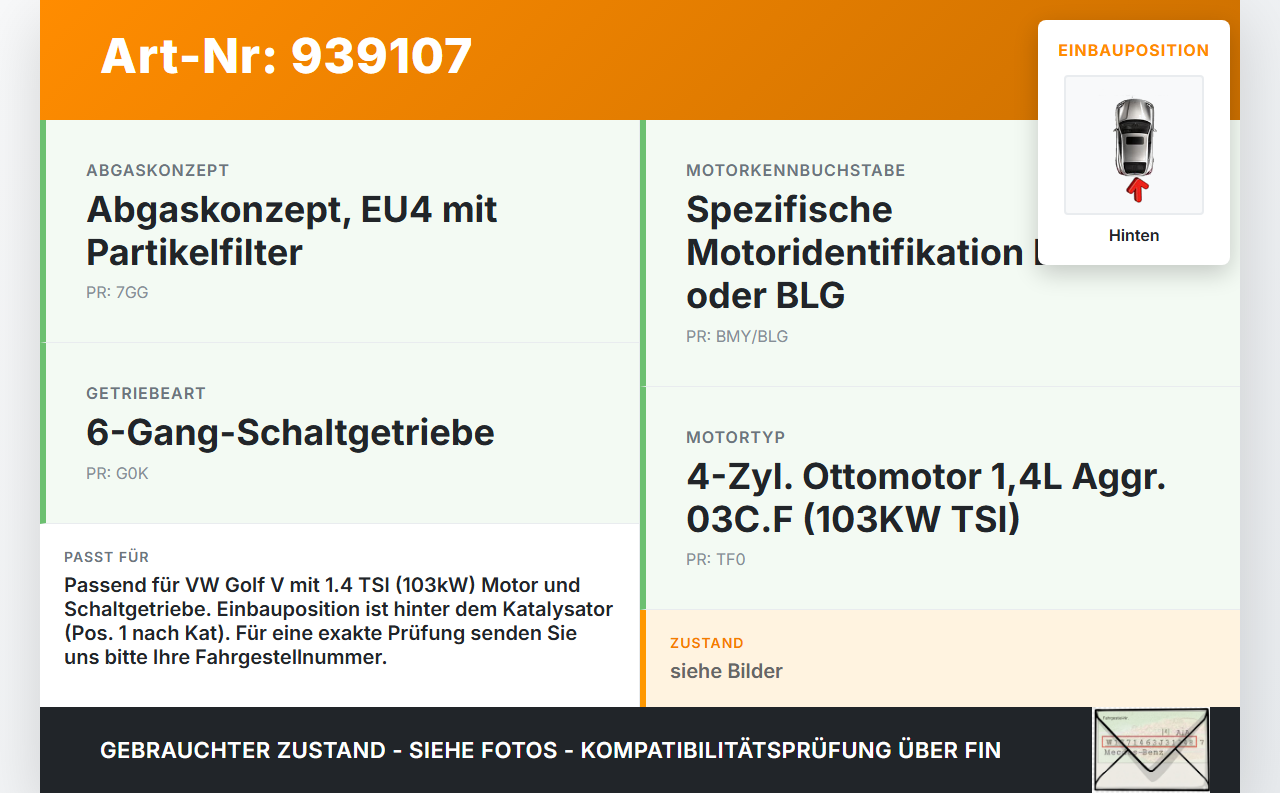 VW Golf V 5 1K 04-09 TSI 1,4 103KW Lambdasonde Pos.1 Hinten VW Golf V 5 1K 04-09 13.02.2008 03C906262R gebraucht Vorschau 3