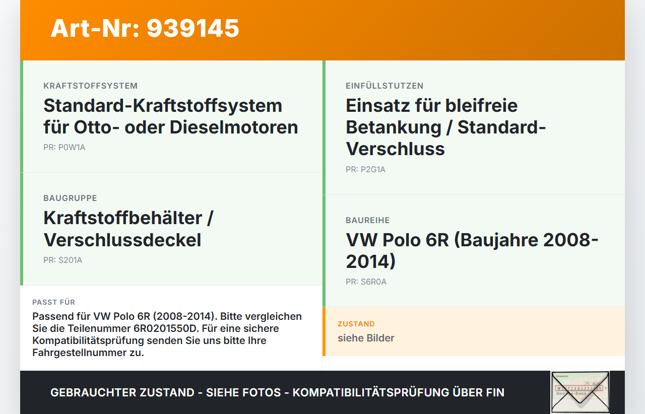 VW Polo V 6R 08-14 Tankdeckel Verschluss Tankverschluss VW Polo V 6R 08-14 15.06.2010 6R0201550D gebraucht Vorschau 3