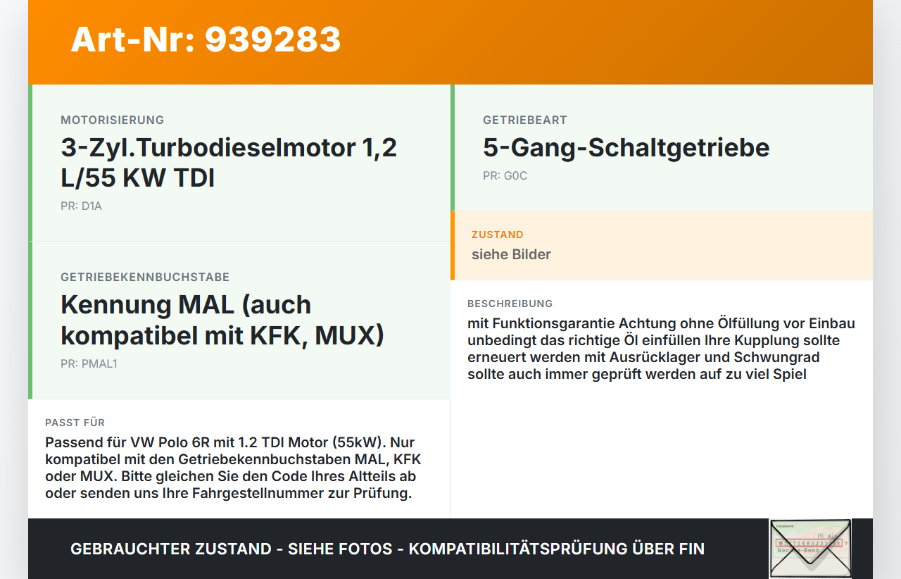 VW Polo V 6R 08-14 TDI 1,2 55KW MAL Schaltgetriebe Getriebe MAL VW Polo V 6R 08-14 15.06.2010 02R301103B gebraucht Vorschau 3