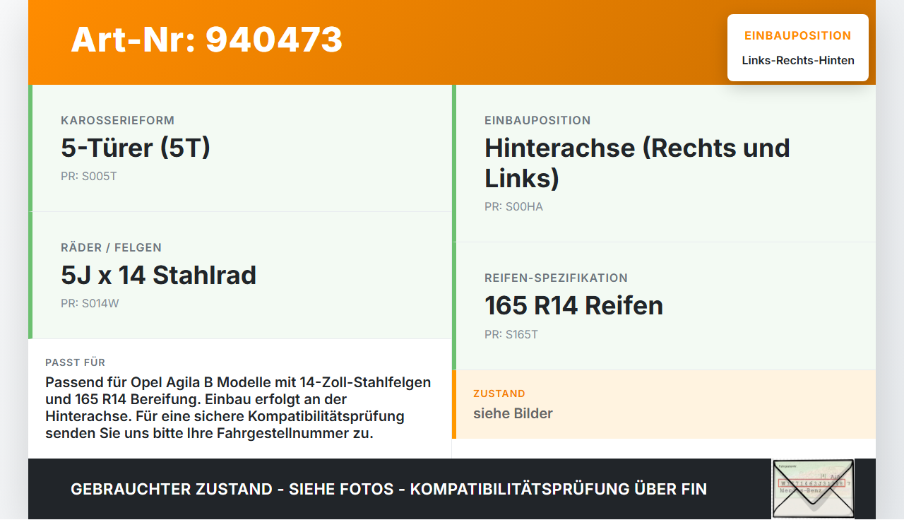 Opel Agila B 08-15 5T Feder Rechts und Links Hinten Opel Agila B 08-15 10.07.2009 93195126 4709729 gebraucht Vorschau 3