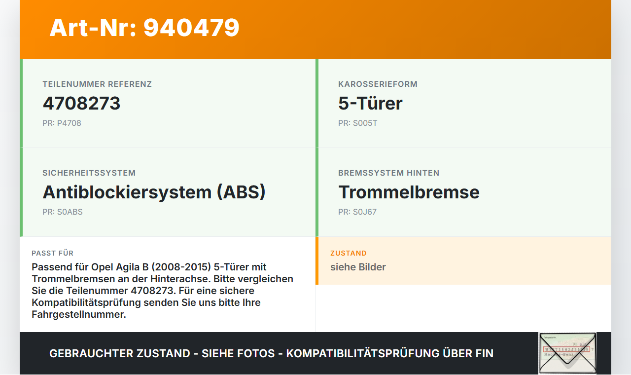 Opel Agila B 08-15 5T Hinterachse Achse m. Trommelbremse Opel Agila B 08-15 10.07.2009 93193096 4708273 gebraucht Vorschau 3