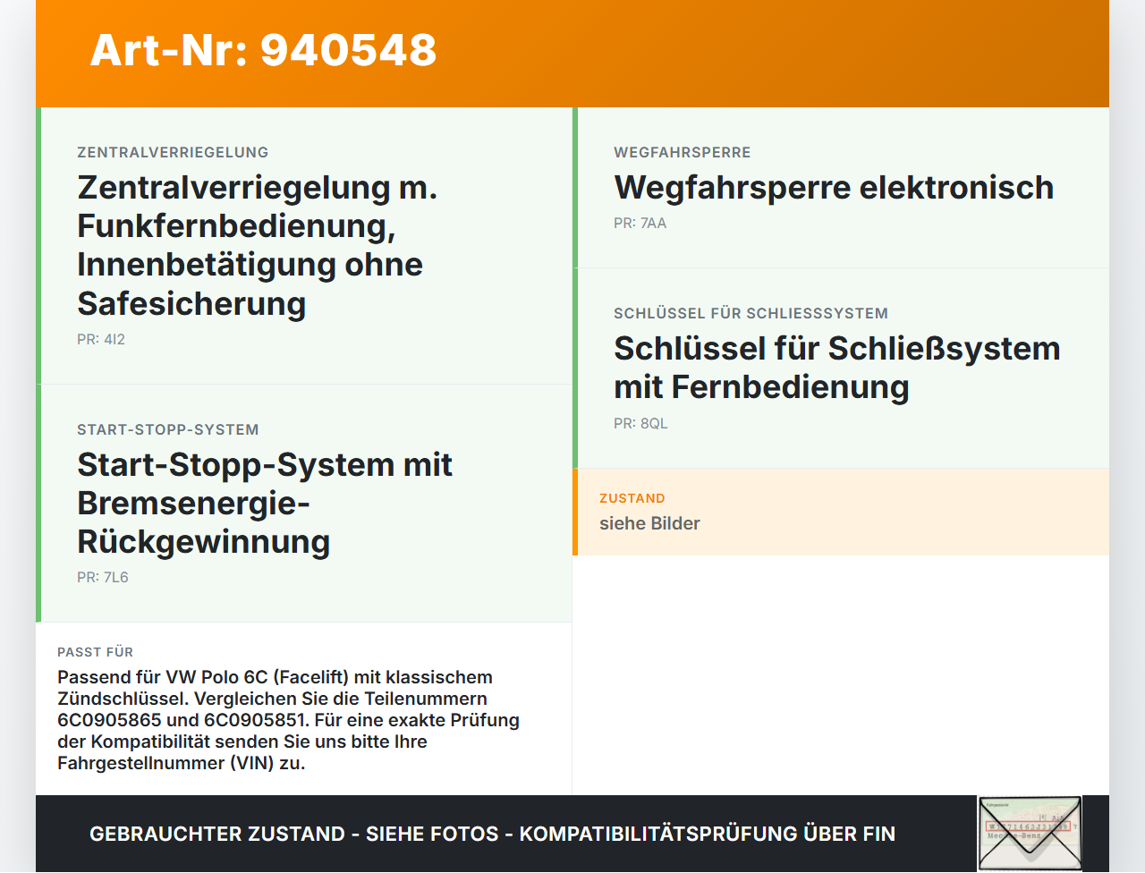 VW Polo V 6R 14-17 Zündschalter VW Polo V 6R 14-17 25.04.2017 6C0905865 gebraucht Vorschau 3