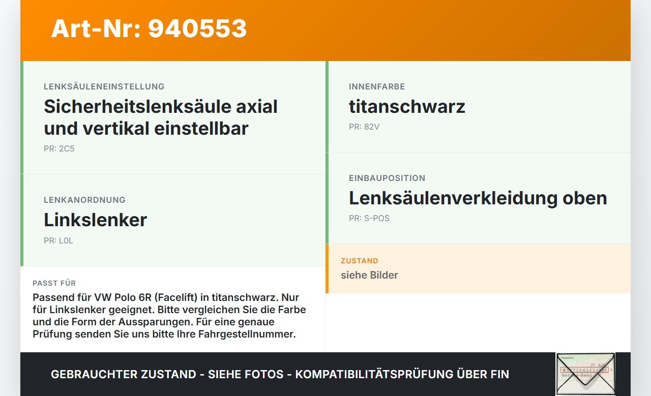 VW Polo V 6R 14-17 Verkleidung Abdeckung für Lenksäule VW Polo V 6R 14-17 25.04.2017 6C0858560A 6C0858560A82V gebraucht Vorschau 3