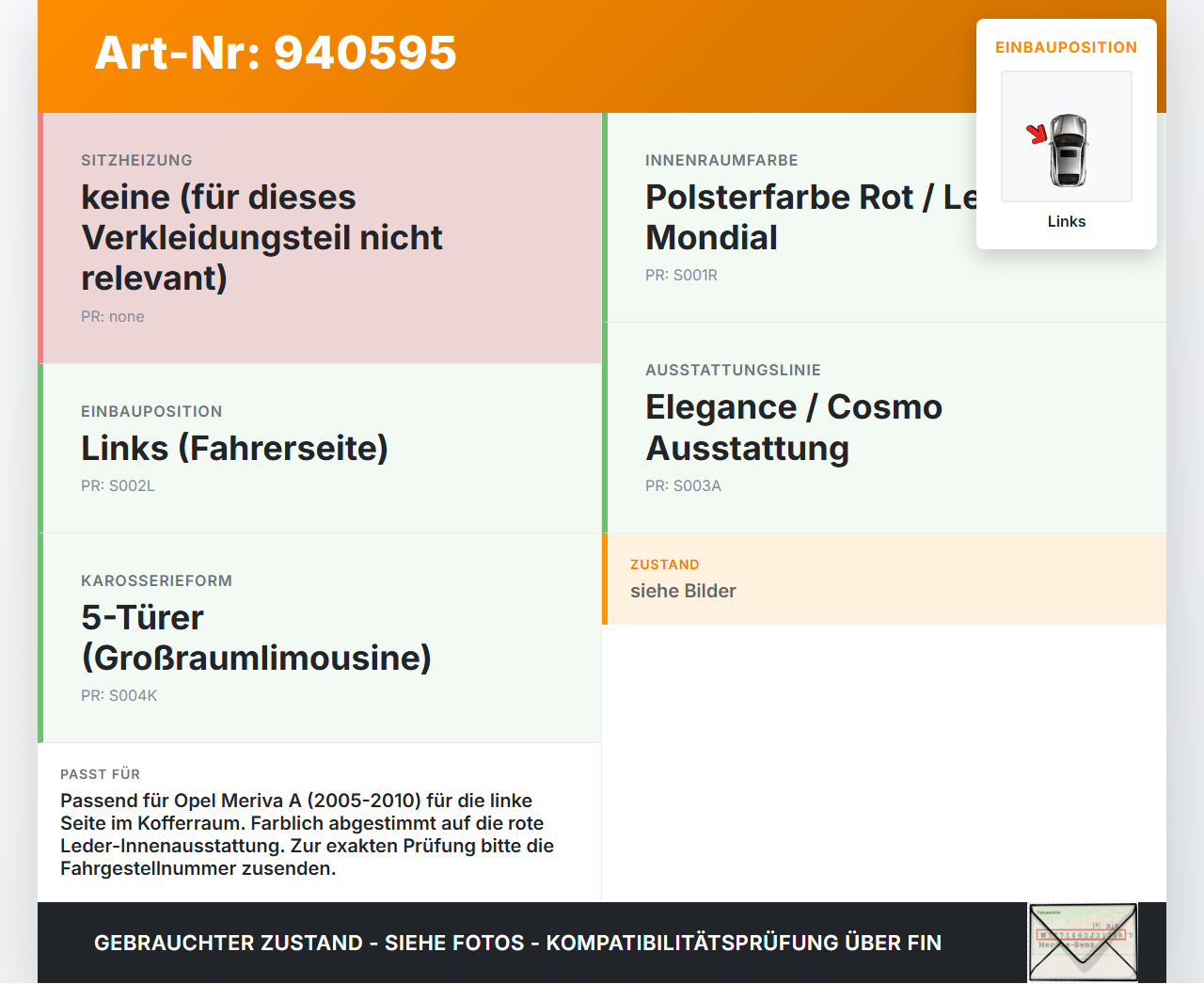 Opel Meriva A 05-10 5T Deckel für Kofferraum Seitenverkleidung Links Opel Meriva A 05-10 18.06.2008 13213569... Vorschau 3