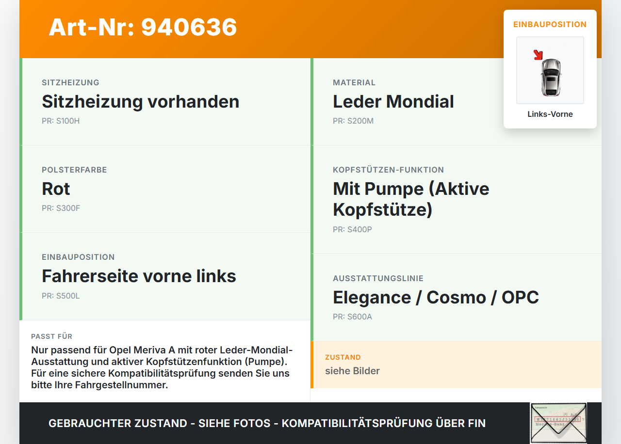 Opel Meriva A 05-10 Leder Kopfstütze Fahrer Links Vorne Opel Meriva A 05-10 18.06.2008 93188320 gebraucht Vorschau 3