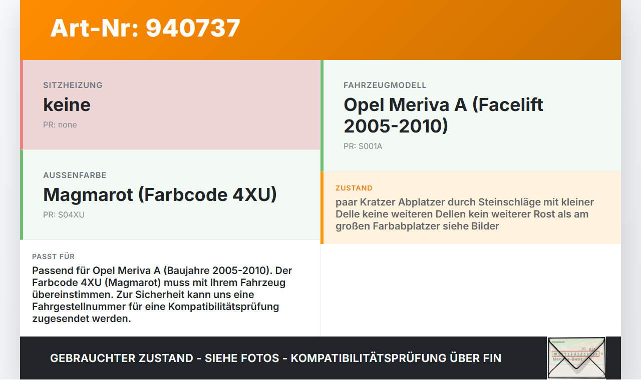 Opel Meriva A 05-10 Motorhaube Frontklappe Haube 4XU Opel Meriva A 05-10 18.06.2008 93186909 1160011 gebraucht Vorschau 3