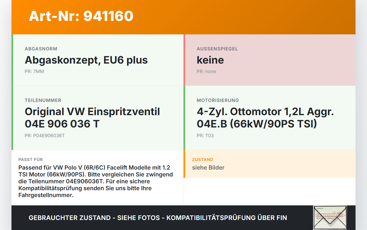 VW Polo V 6R 14-17 TSI 1,2 66KW Injektor Einspritzdüse Zyl.1 VW Polo V 6R 14-17 25.04.2017 04E906036T 0261500477... Vorschau 3