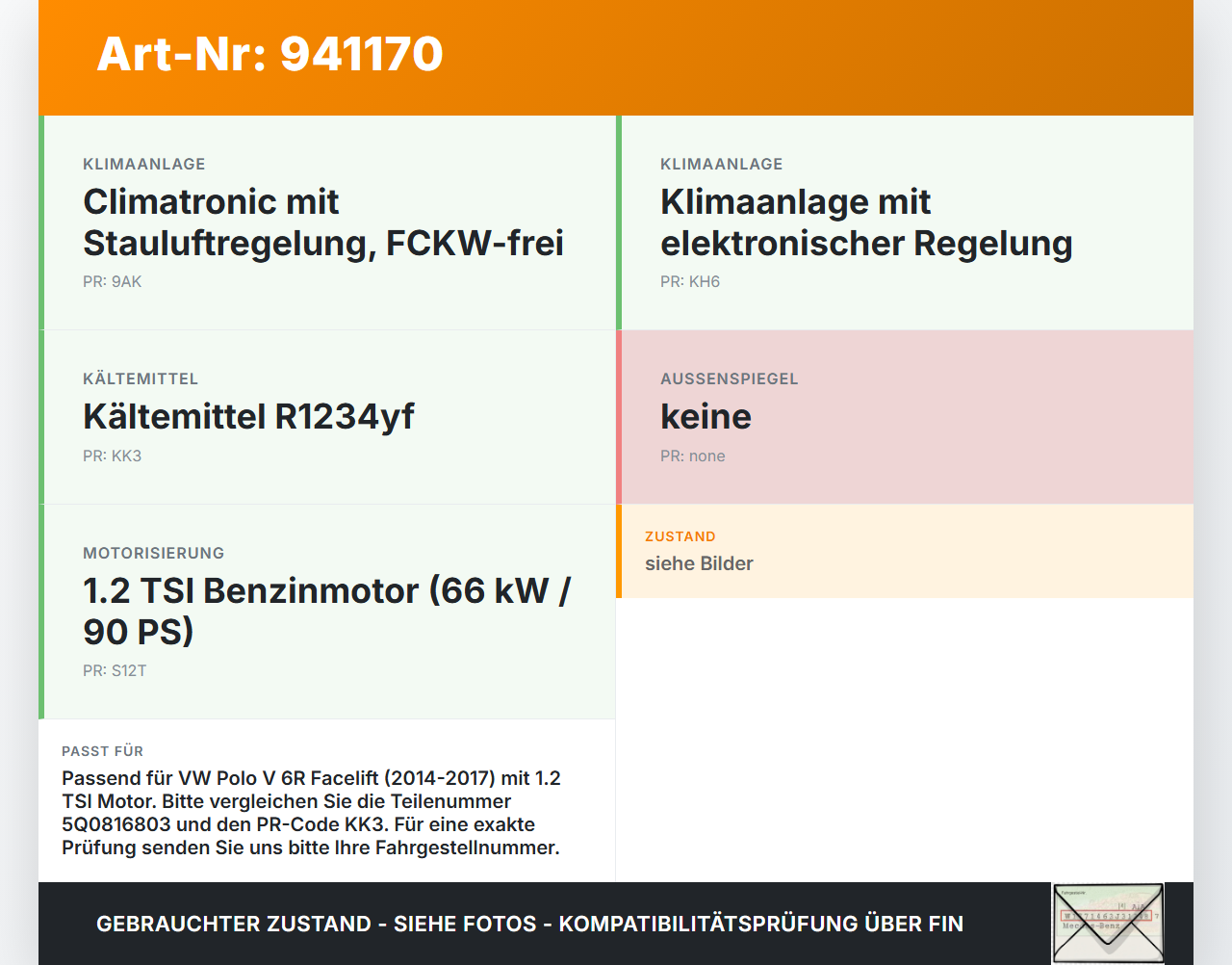 VW Polo V 6R 14-17 TSI 1,2 66KW Klimakompressor Klima Kompressor VW Polo V 6R 14-17 25.04.2017 5Q0816803 5Q0816803F... Vorschau 3