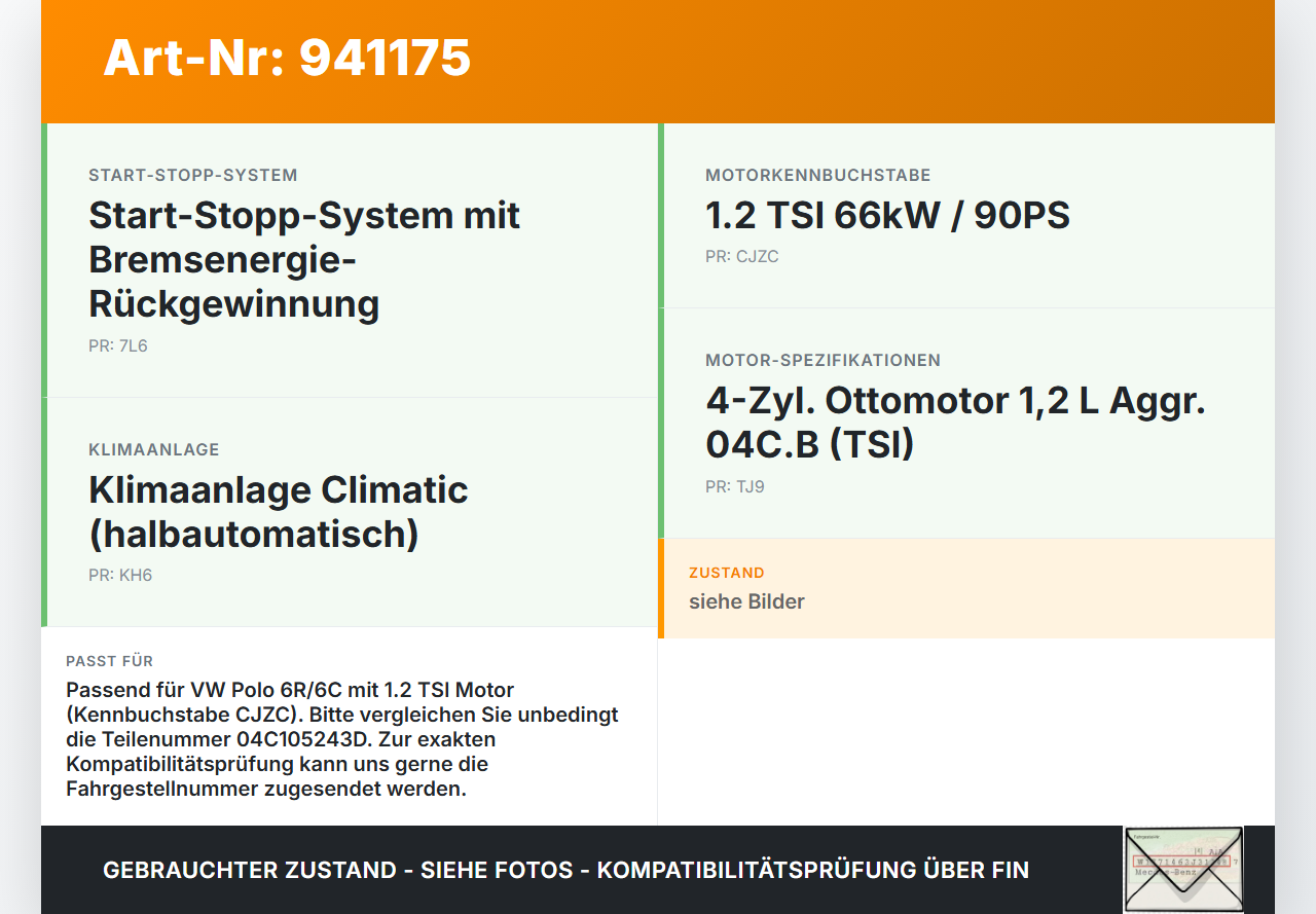 VW Polo V 6R 14-17 TSI 1,2 66KW CJZC Riemenscheibe VW Polo V 6R 14-17 25.04.2017 04C105243D gebraucht Vorschau 3