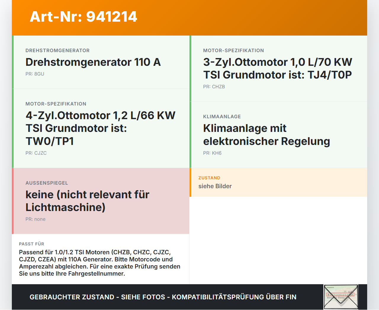 VW Polo V 6R 14-17 TSI 1,2 66KW Lichtmaschine Generator 110A VW Polo V 6R 14-17 25.04.2017 04E903015A F000BL07DL... Vorschau 3