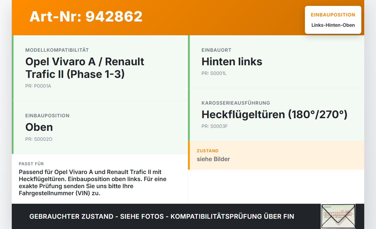 Opel Vivaro A F7 Trafic II 06-14 Kasten Türscharnier für Flügel Tür Scharnier Links Hinten Oben Opel Vivaro A F7... Vorschau 3