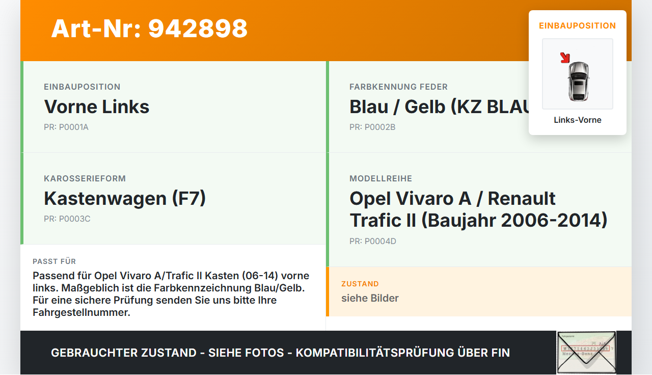 Opel Vivaro A F7 Trafic II 06-14 Kasten Federbein Stossdämpfer Vorne Links Opel Vivaro A F7 Trafic II 06-14... Vorschau 3
