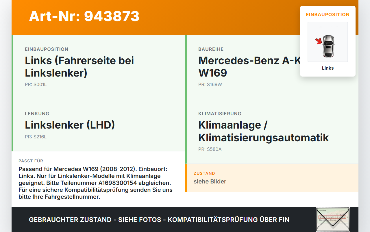 Mercedes W169 A150 08-12 Luftdusche Luftdüse Links Mercedes W169 A150 08-12 03.05.2010 A1698300154 1005377 gebraucht Vorschau 3