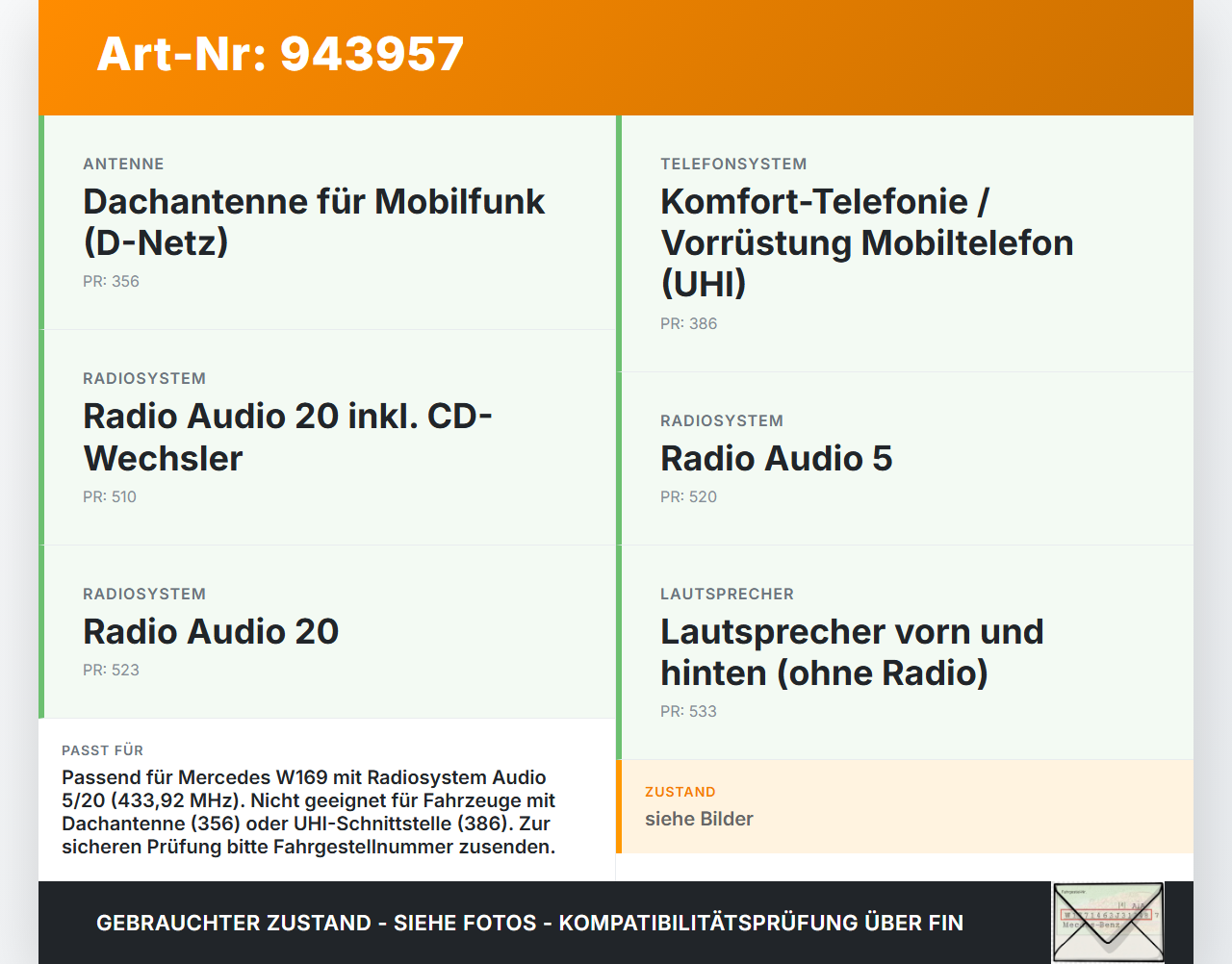 Mercedes W169 A150 08-12 Antennenverstärker Mercedes W169 A150 08-12 03.05.2010 A1698200475 1367044 gebraucht Vorschau 3