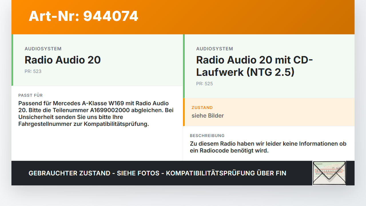 Mercedes W169 A150 08-12 Autoradio CD-Radio Mercedes W169 A150 08-12 03.05.2010 A1699002000 N25-MF2830 gebraucht Vorschau 3